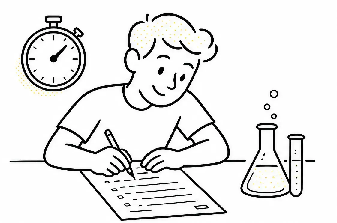 Student completing a Cambridge IGCSE Chemistry past paper under timed exam conditions