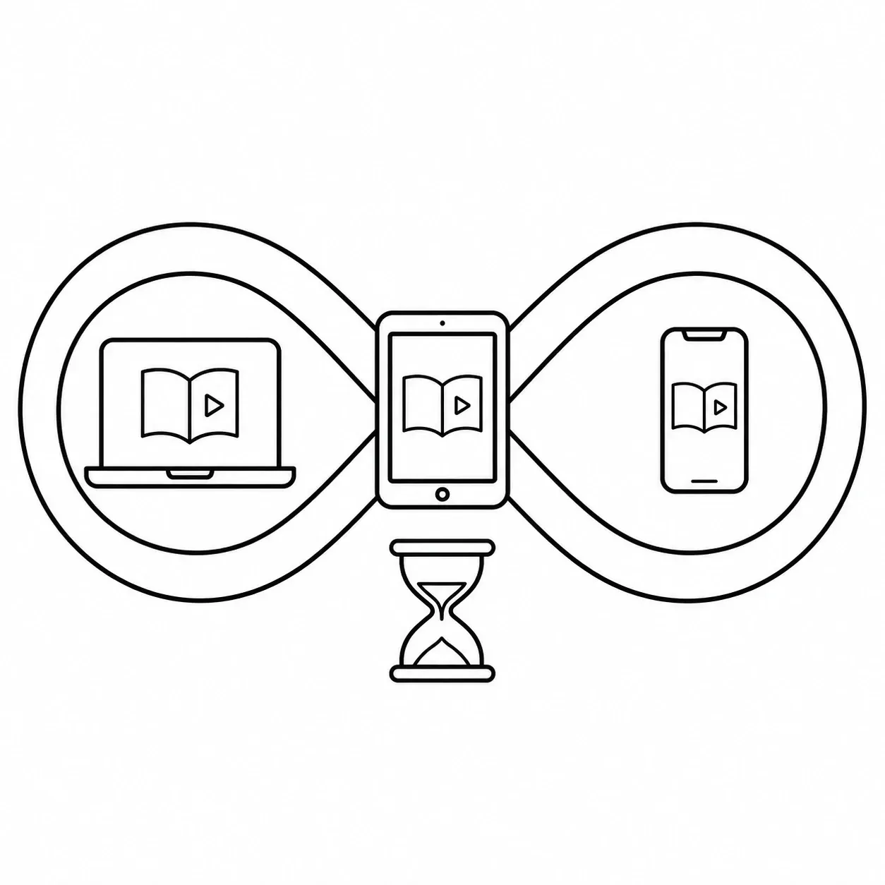 Line illustration showing two-year access to IAL A2 Biology lessons across multiple devices