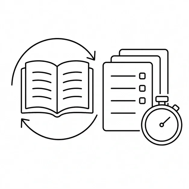 Line illustration showing International A Level Biology revision and timed mock papers