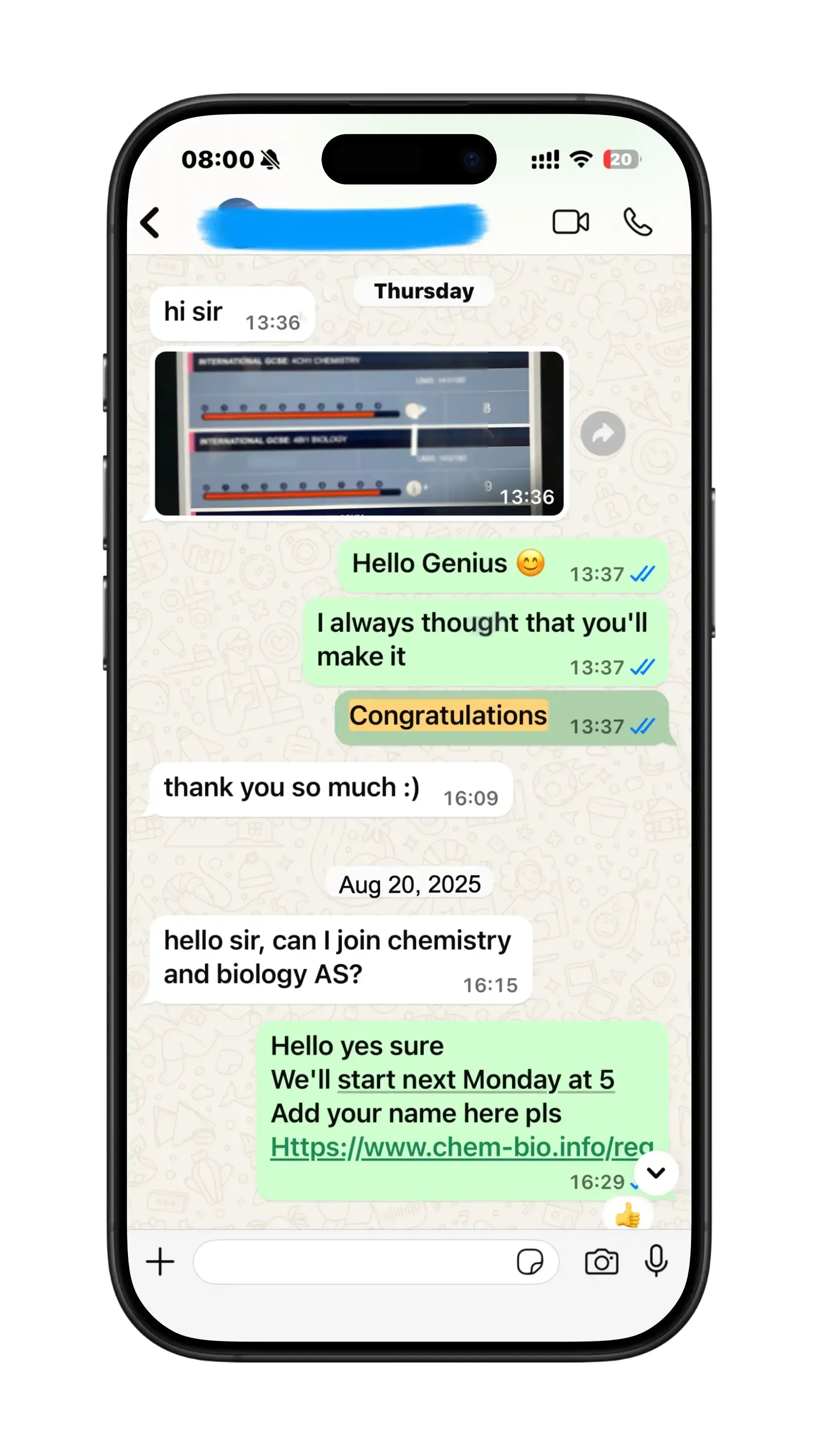 Verified IAL Biology student message 6 to Mr. Hosni