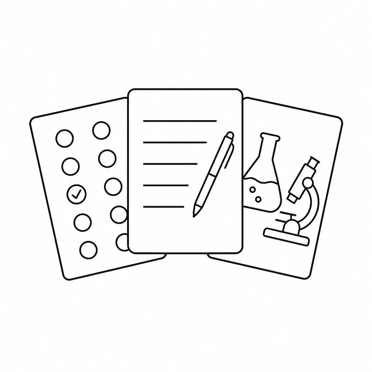 Line illustration representing IGCSE Biology Papers 2, 4 and 6 covering multiple-choice, theory and practical skills