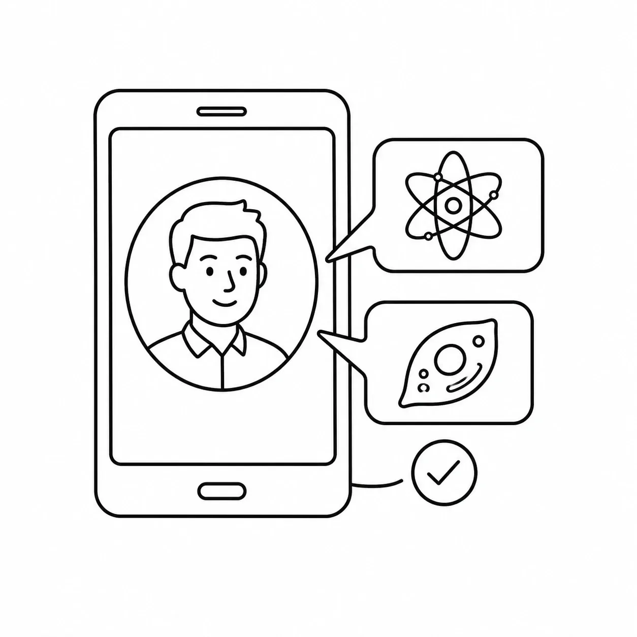Line illustration showing direct WhatsApp support from Mr Hosni for IGCSE Biology students