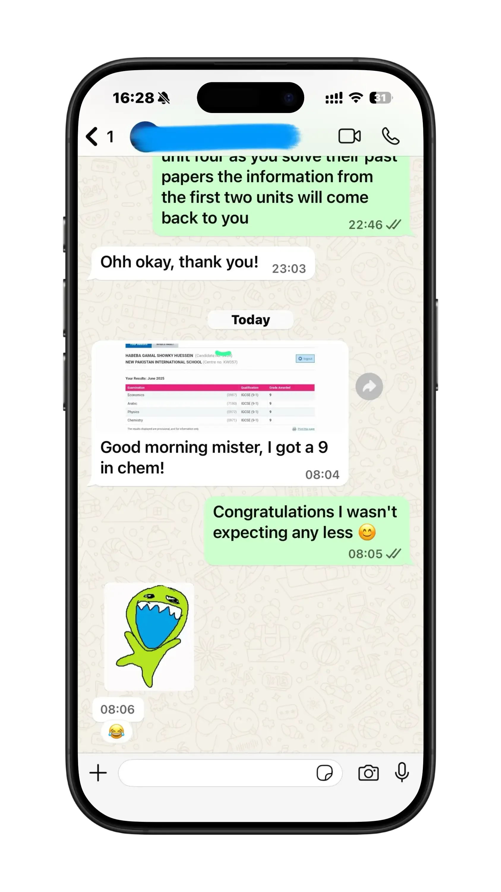 Verified IGCSE student message 3 to Mr. Hosni